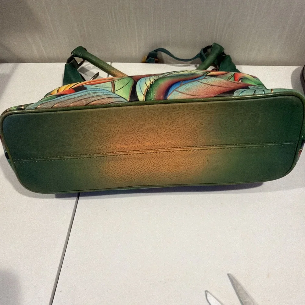 Anuschka Leather Hobo Tropical Bliss‎ Hand Painted Purse Brass Hardware Birds